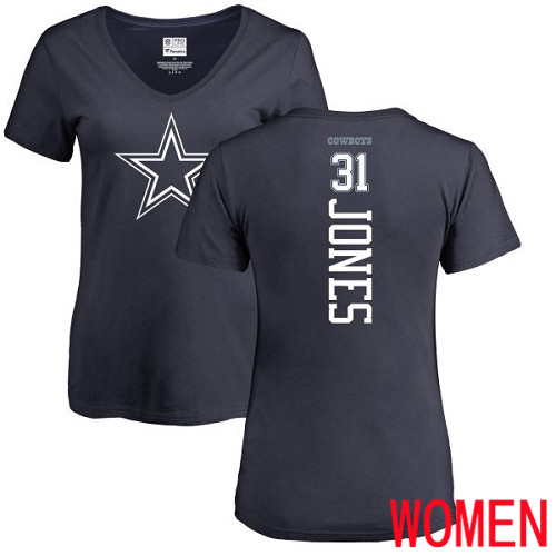 Women Dallas Cowboys Navy Blue Byron Jones Backer #31 Nike NFL T Shirt->women nfl jersey->Women Jersey